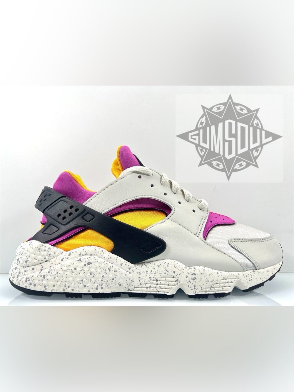 Nike Air Huarache Run Color Block Sneakers in White & Pink.